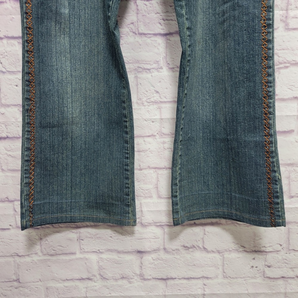 Y2k Old Skool Embroidered Flare Jeans Womens 20 Retro Thrifty‎ Denim Streetwear - Picture 10 of 11